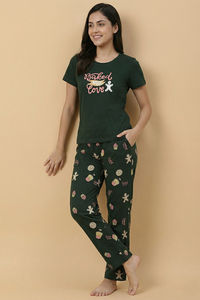 Zivame Farm Lore Knit Cotton Pyjama Set - Pine Grove — thumbnail 5